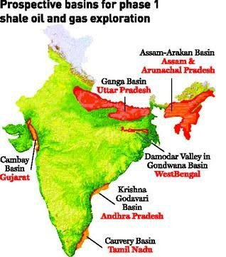 Shale and oil exploration sites in India